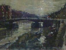 Alan Thorpe (British 20th century):  'Moonlight over Whitby Harbour', watercolour signed 19cm x