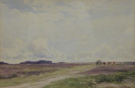David Gould Green (British 1854-1917): Cattle on a Moorland Track, watercolour signed 23cm x 34cm