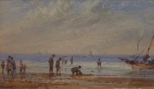 George Weatherill (British 1810-1890): Figures on the Beach, watercolour signed 12cm x 20cm