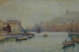 John Wynne Williams (British fl.1900-1920):  Whitby Harbour in the Mist, watercolour signed 22cm x