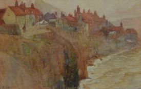 Frank Rousse (British fl.1897-1917): Cottages on the East Cliff Whitby, watercolour signed 29cm x