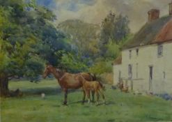 John Atkinson (British Staithes Group 1863-1924): Horse and Foal, watercolour signed 22cm x 31cm