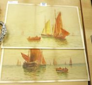 Fishing Boats off the Scarborough Coast, pair watercolours signed by Joseph Eaman