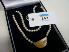 Pave set diamond and cultured pearl necklace hallmarked 18ct