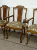 Set of eight Queen Anne style inlaid walnut dining chairs, early/mid 20th Century, six side