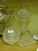 Waterford Glandore pattern cut crystal rose bowl, cut crystal table lamp with shade and a letter