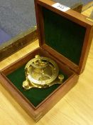Brass table top compass in hardwood box