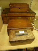 Three 19th Century correspondence boxes and a rosewood tea caddy