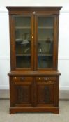 Late Victorian walnut bookcase on cupboard, H236cm x W108cm