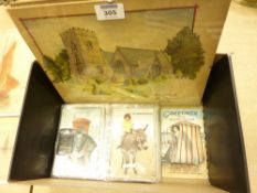 Collection of early 20th century Scarborough and other postcards; pair watercolours of the 'Nags