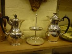 Silver plated coffee pot and hot water pot with plated two tier bon bon stand
