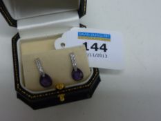 Amethyst and diamond ear-rings stamped 925