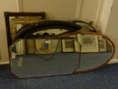 Oval bevelled edge wall mirror in copper fram and a collection of other assorted mirrors