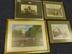 Framed photographic print of Durham Cathedral, 'The Cam at St Johns, Cambridge, print, signed by