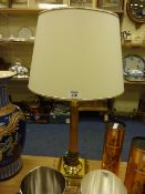 Gilt metal column table lamp with shade