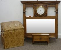 Edwardian oak hallstand with inset barometer and a Victorian upholstered work box