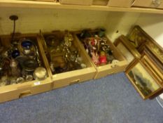 Pictures, brassware and miscellanea in three boxes