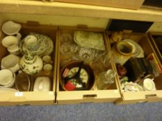 Dickens plates, ceramics, glass and ceramics in three boxes