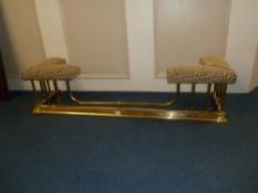 Victorian style brass club fender with upholstered corner seats