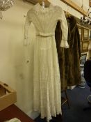 Edwardian wedding dress, collection of evening purses and handbags