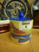 Clarice Cliff Bizarre Gibraltar pattern preserve pot with cover, c.1930's, 9cm high