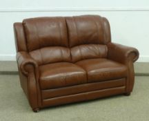 Three piece Italian lounge suite with footstool in brown leather