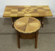 Rectangular oak coffee table with parquetry top and similar sewing box