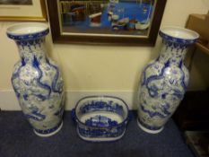 Pair of large Chinese blue and white dragon vases in the Ming Dynasty style