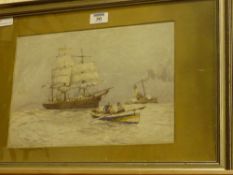 Sailing Vessels at Sea, Edwardian colour print after C W Adderton