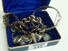 Hallmarked silver threepenny bracelet, hinged bangle, locket, dolphin bracelet, stone set cross,