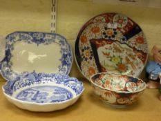 19th Century Imari bowl, similar later charger, Spode Italian circular bowl and another blue and