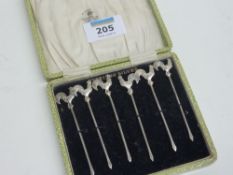 Set of six Mappin and Webb cocktail sticks stamped Sterling Silver cased