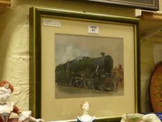 Painting of a steam locomotive signed E Bolton