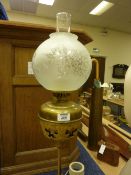 Victorian adjustable standard oil lamp stand with chimney and shade