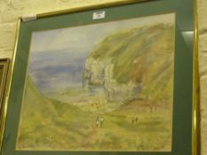 Thornwick Bay, watercolour and mixed media on paper, signed by Kevin Walsh, 1976