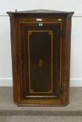 George III oak corner cabinet, Greek key design inlay, H107cm
