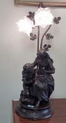 Large Victorian style bronzed two branch figural table light