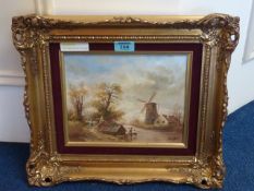 Dutch Windmill scene oil on canvas signed by Jan Van Hessle (1894-)