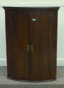 George III oak bow front corner cupboard with inlaid detail