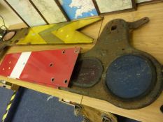 Red railway signal arm, 160cm wide and another  railway signal arm plate
