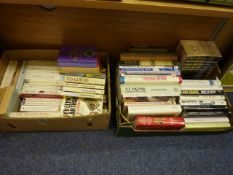 Collection of hard and paper back books in two boxes including 'Inspector Morse' Colin Dexter box