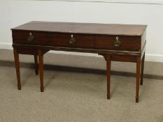 George III and later inlaid mahogany serving table fitted with three drawers - converted square