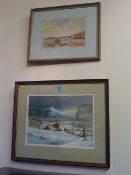 Winter Scene watercolour signed by Alan H Woodall and a Coastal Scene watercolour signed and dated C