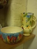 Crown Devon Art Deco twin handled jug H25cm and a T.F&S Flambeau bowl (2)