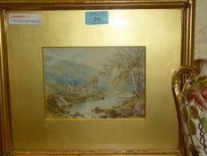 Fisherman on an Upland River, watercolour signed by Charles Frederick Albon