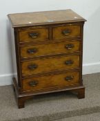 Small reproduction figured and burr walnut chest of two short and three drawers, 62cm