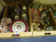 Imari style ceramics, Mason's plates with animal figurines and miscellanea in two boxes