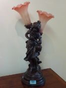 Victorian style bronzed two branch figural table light
