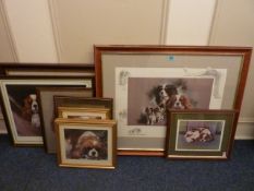 King Charles spaniels colour print, indistinctly signed and similar prints