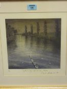 'Poplars by the Ouse York', limited edition coloured etching by Piers Browne (1942-)  No.6/25 signed